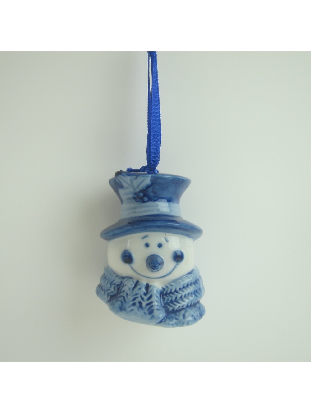 Vintage Delft Blue White Holland Snowman Porcelain Christmas Ornament Figure 2"